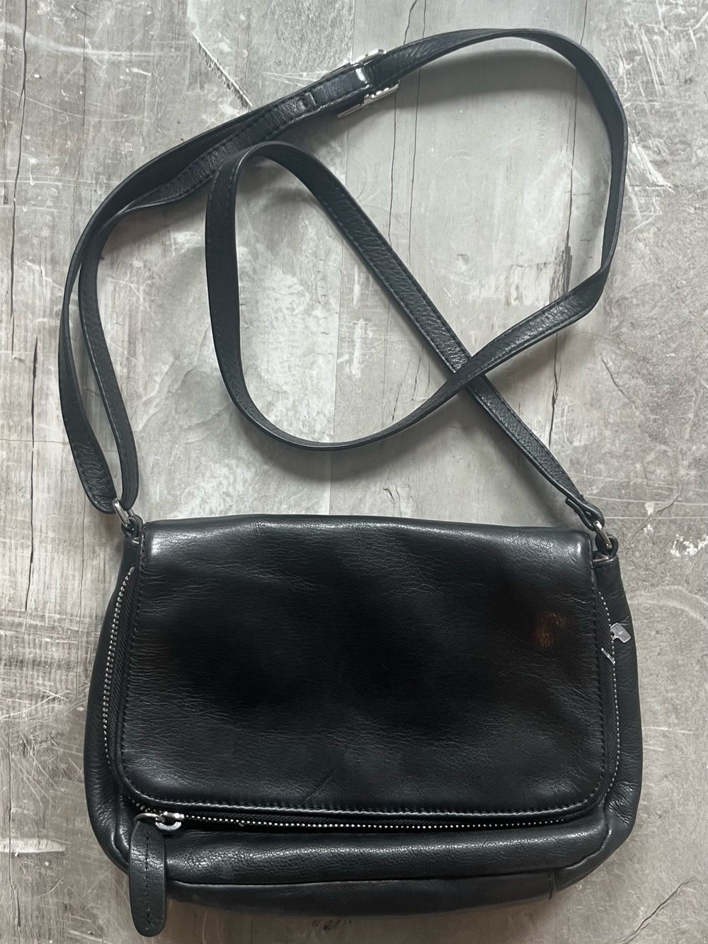 margot Black soft Leather Crossbody Bag with Front Zip 7x10